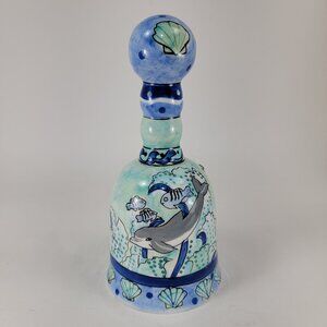 Dolphin Fish Bell Blue Green Ceramic Hand Painted American Gift Collector Series